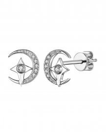 CRESCENT MOON STAR DIAMOND STUDS (TE903)